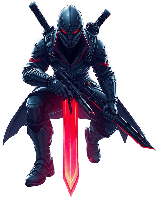 Armoured game character with a glowing red sword